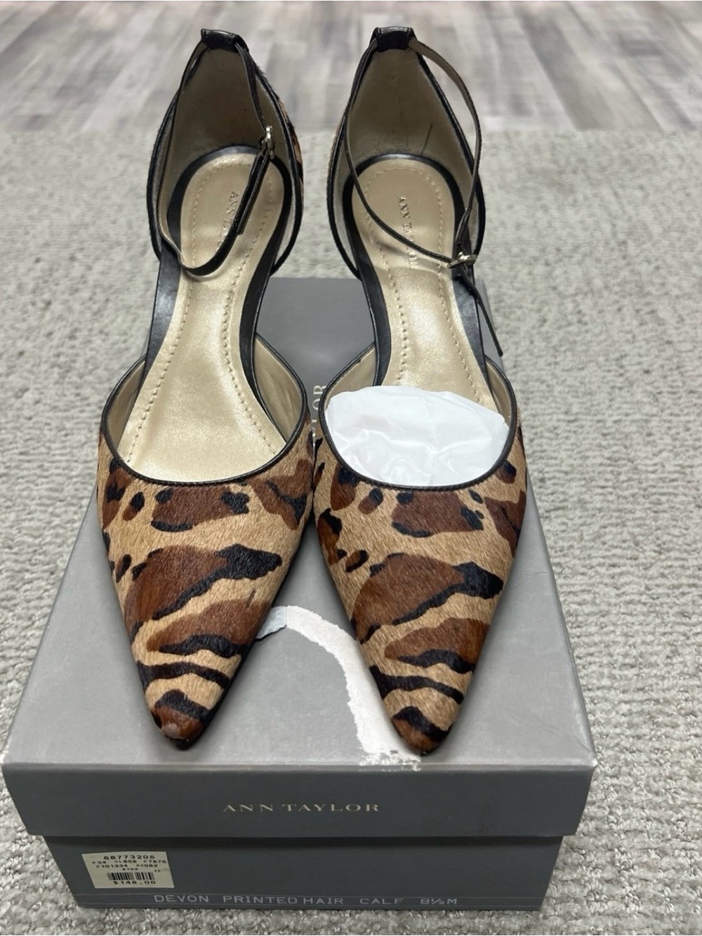 Ann Taylor Leopard-Print Pointed Toe Ankle-Strap Heels - Brown/Black